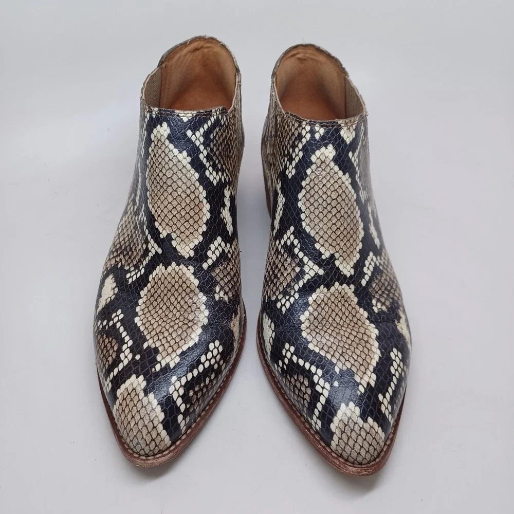 Madewell womens Snakeskin Print Pointed Toe Ankle Boots Brown Tan Block Heel 9.5